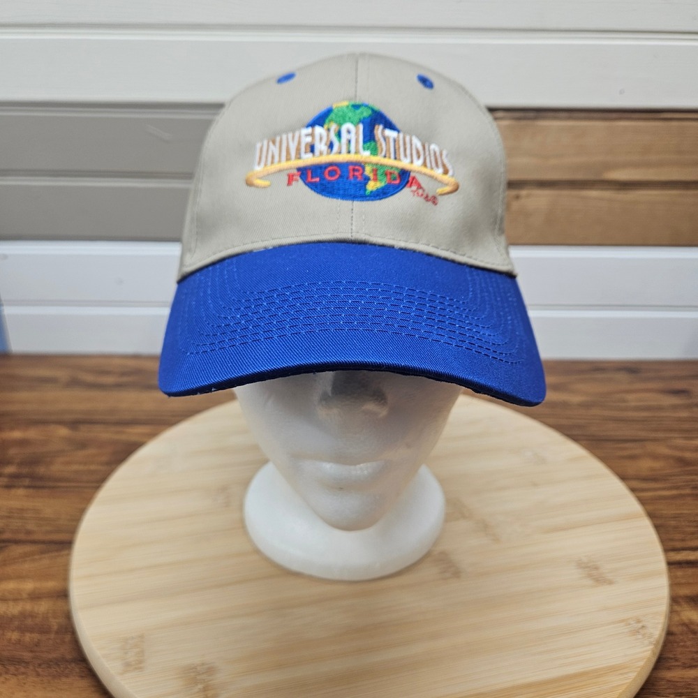 Vintage Universal Studios Florida Hat Otto Two Tone Snapback Tan Blue Globe Logo